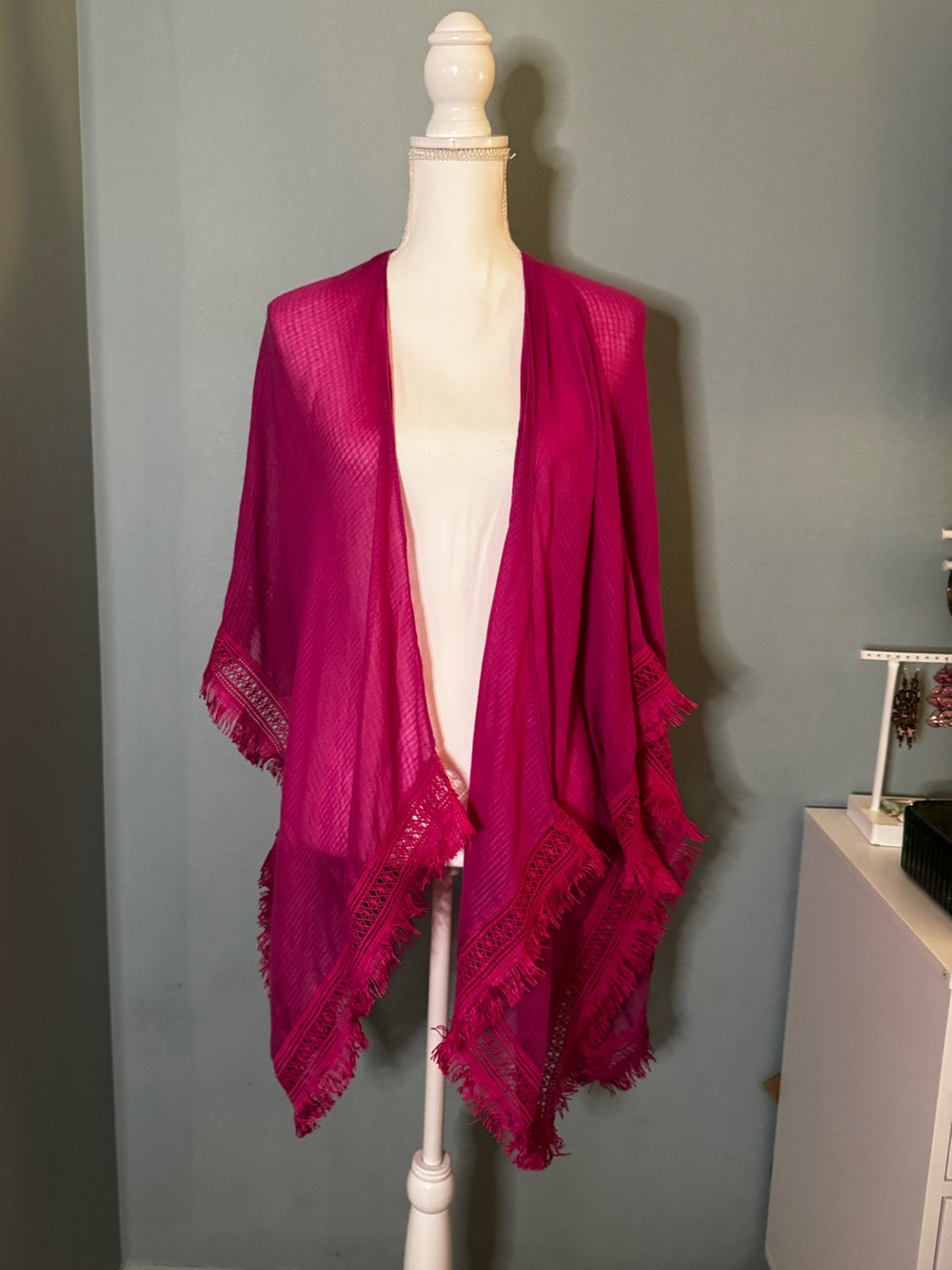 Cejon Hot Pink LA SENZA Magenta Fringe Swim Coverup NWOT One Size